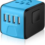 SAUNORCH Universal International Travel Power Adapter W/Smart High Speed 2.4A 4xUSB Wall Charger, European Adapter, Worldwide AC Outlet Plugs Adapters for Europe, UK, US, AU, Asia-Blue